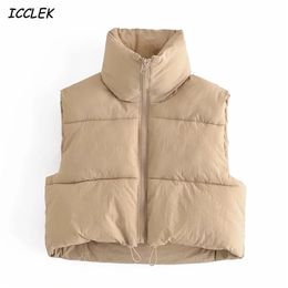 Za Chaleco de mujer Chaquetas Chaleco Mujer Parkas Abrigos Streetwear Cremallera Recortada Tops Cálido Sin mangas Moda Outwear Vintage Femme 210909