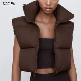 ZA Women's Waistcoats Jackets Vest Coats Parkas Mouwloze vrouwelijke Solid Zip Cropted Top Elegant Outderse Lente Fashion Simple 210909