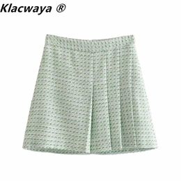 ZA Women Textured Tweed Rok Lente Herfst Hoge Taille Elegante Chic Geplooide Mini Sets 210521