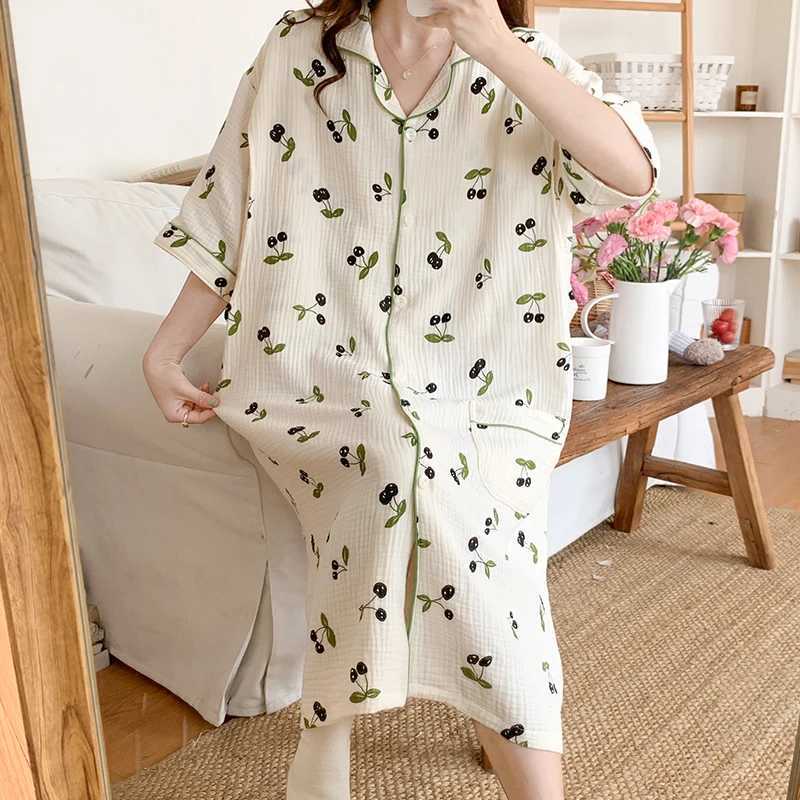 ZA8O Sleep Lounge 100% Pure katoen dubbele hoge z moederschapszorg pyjama's zachte en dun bedrukte zomerhuiskleding D240517