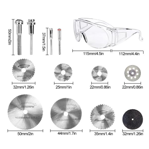 Zaagbladen 43 pièces/ensemble diamant HSS résine métal coupe lame de scie disque rotatif meules de coupe Dremel disques de coupe avec mandrin de forage