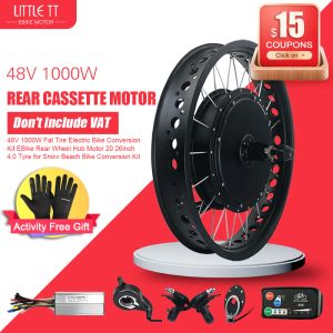 Zaagbladen 48v 1000w Fat Tire Kit de conversión de bicicleta eléctrica Ebike Rueda trasera Motor de cubo 20 26 pulgadas 4.0 Neumático para kit de conversión de bicicleta Snow Beach