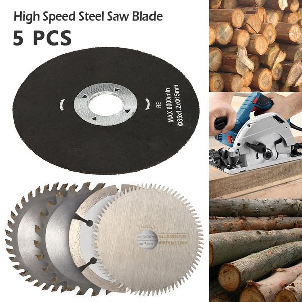 Zaagbladen 5 pièces 85mm HSS Dremel Cutter lame de scie en acier pour outil électrique diamètre d'alésage 15mm lames de coupe circulaires lame de scie à métaux pour le travail du bois