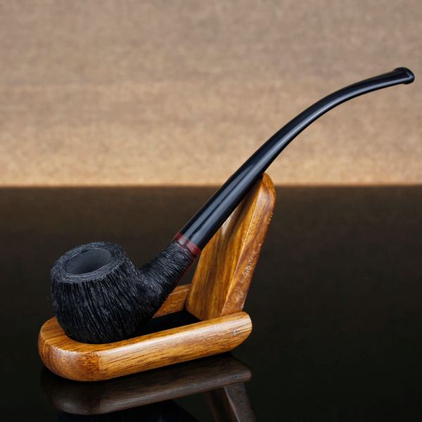 Zaagbladen Pipe à fumer classique noire en bois de bruyère avec filtre de 3 mm faite à la main avec gravure aléatoire - Ensemble d'outils gratuits