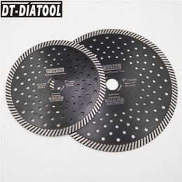 Zaagbladen DTDIATOOL 2 pièces/pk diamant étroit Turbo multi-trous disque de coupe lame de scie circulaire pour granit marbre Dia 180mm + 230mm