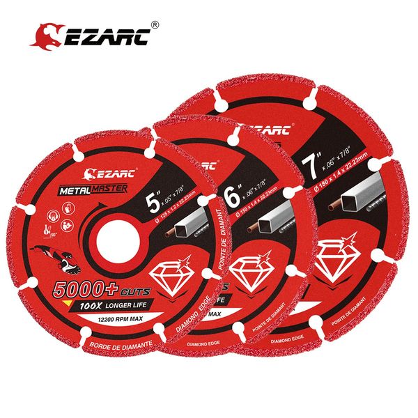 Zaagbladen EZARC Tools Roue de coupe à bord diamanté 5'' (125 mm) 6'' (150 mm) 7'' (180 mm) Roue de coupe en métal avec arbre de 7/8'' (22,23 mm) Plus de 5000 coupes