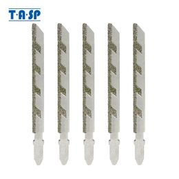 Zaagbladen tasp 5pcs 100 mm 4 "t shank lames de puzzle de diamant enduit de gabarit à lames de scie à lame de graphique maçonnerie maçonneuse carreaux de coupe outils de puissance