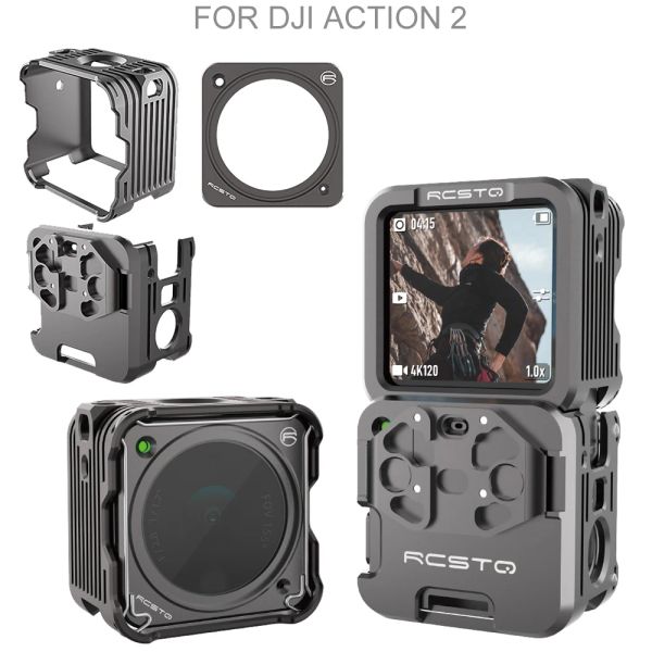 Zaagmachines Case de protection en alliage en aluminium pour DJI Action 2 Cadre de boîtier Metal Cage + Filtre d'objectif UV pour DJI Action 2 Accessoires de caméra Nouveau