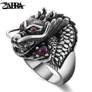 Zabra 100% solide 925 Pure Dragon Dragon Red Zircon Eye Dominator Mens Ring Vintage Punk Vintage Big Gothic Ring Mens Bijoux240429