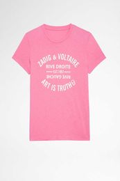 Zadig Voltaire 23 Designer T-shirt Summer NOUVEAU STYLE FROCHE ZV Classic Lettres Coton Imprimé en coton T-shirt à manches courtes à manches courtes pour femmes