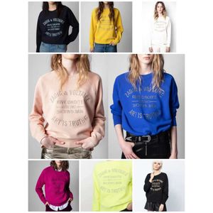 Zadig Voltaire 23AW Designer Sportshirt Mode Top Nouveau Classique Lettre Broderie Col Rond Sweat Coton Sweats À Capuche Violet Clair Pull Jumper Pull