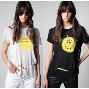 Zadig Voltaire 23ss T-shirt de créateur pour femmes Summer Fashion Cottonladies T-shirt ZV monogrammé col rond manches courtes femmes tee-shirt décontracté