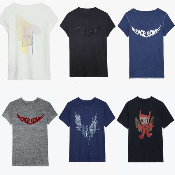 Zadig Voltaire 24SS Femmes Designer Coton T-shirt Loose Back Color Bloc Géométrique Graphique Impression U-COL UN COL