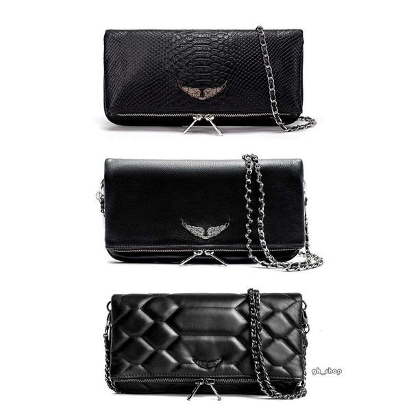 Zadig Voltaire Bag 7A Pochette Rock Swing Your Wings Bag Bolso de mano para mujer Bolso de hombro para hombre Cadena de ala de cuero genuino Bolsos de mano con solapa de moda de lujo 4023