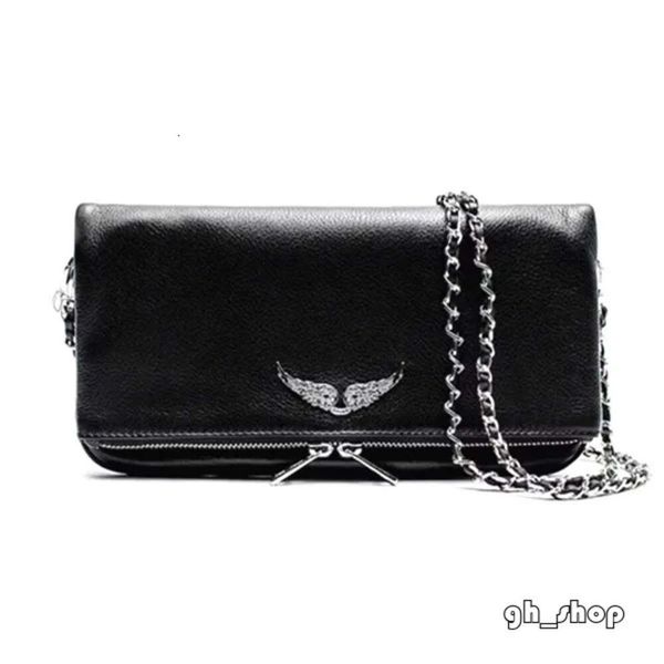 Zadig Voltaire Bag 7A Pochette Rock Swing Your Wings Bag Bolso de mano para mujer Bolso de hombro Hombre Cuero genuino Cadena de ala Bolsos de mano con solapa de moda de lujo 7149