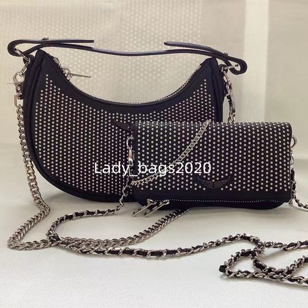 Zadig Voltaire Sac ZV Chaînes Demi Lune Sacs MOONROCK Designer Grandes Ailes Cuir Abrasif Femme Oreiller Épaule Rivet Sac À Main Bandoulière Sac À Main Chaîne Sacs À Main Mini