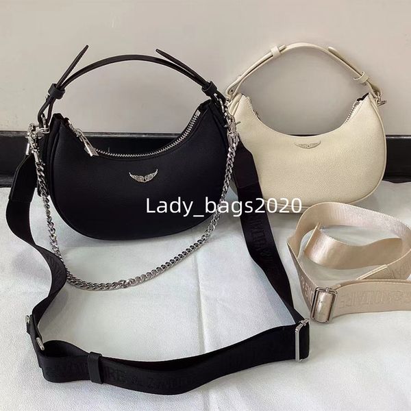 Zadig Voltaire Sac ZV MOONROCK Sac à main Demi-Lune Sacs Designer Grand Oreiller Ailes Cuir Abrasif Femme Sac à bandoulière Rivet Sac à main Bandoulière Sac à main Chaîne Sacs à main