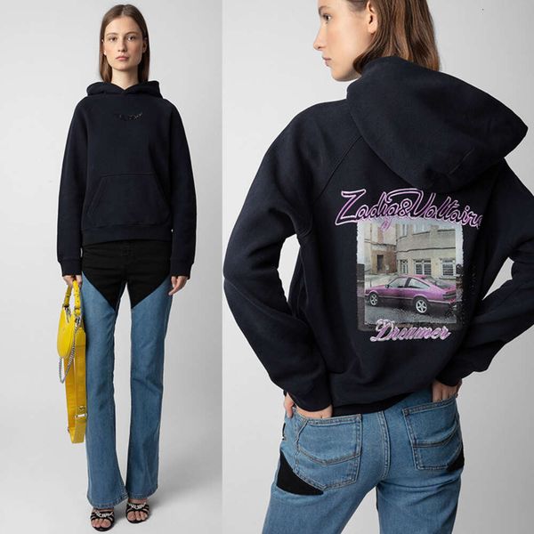 Zadig Voltaire Designer Sweatshirt Sweat à capuche classique Nouveau ZV Mode Sportshirt Style Lettre Imprimer Rétro Casual Polyvalent Femmes Tendance Lâche Pull Coton haut