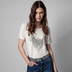 Zadig Voltaire Designer T-shirt Phoenix Wings Forage Chaud Lin Col Rond Femmes Manches Courtes T-Shirts Hauts Polos