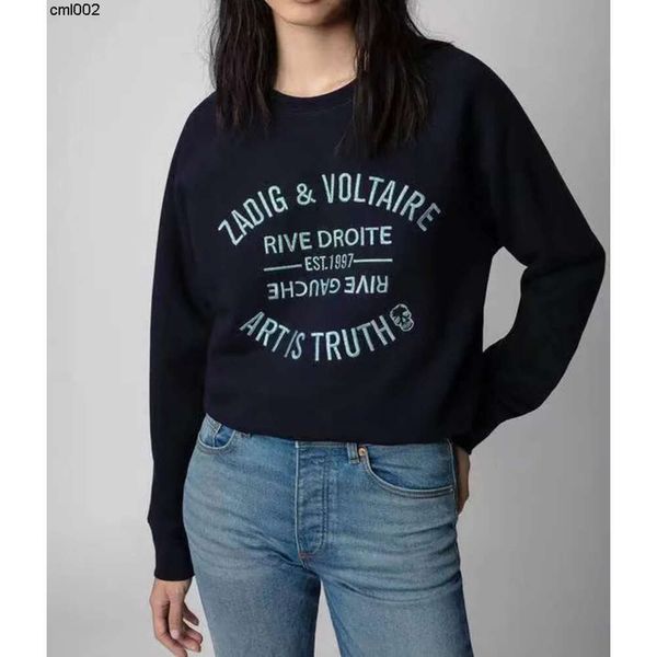 Zadig Voltaire bordado con capucha Zv diseñador pulóver mujeres carta clásica algodón sudaderas suéter suelto sudaderas con capucha abrigo 4hol