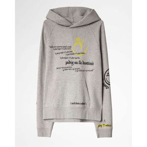 Zadig Voltaire Fleece Sweat-shirt à capuche Femme Driver Drilling Hoodies Imprimer Pull Patriage Père imprimé en peluche Loose Hooded 619