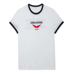 Zadig Voltaire T-shirt Women Designer Cotton T-shirt Nouveau Zadigs Top Front Red Small Wing Letter Imprimé Couleur contrastée Femmes Femmes Courtettes Bénérat