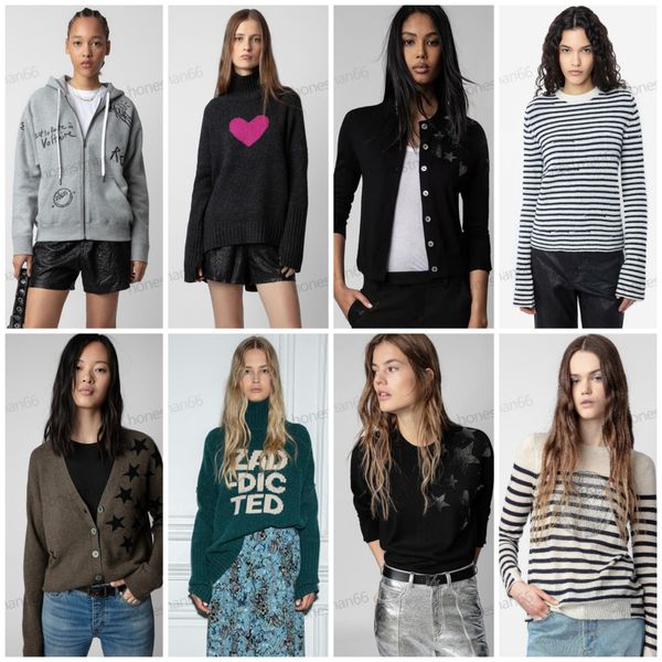 Zadig Voltaire Femmes Chandails À Capuchon 24AW Mode Marée Pull Femmes Designer Tricot Nouveau Tricoté Vintage Casual Haut En Laine Col Rond Polyvalent Col En V Tricot Tendance Tops ZV