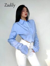 Zadilia 2023 Spring Style Coreano Camisa de manga larga Mujeres Sexy Button Ladies Tops Blouse Street en ropa femenina 240403