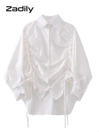 Zadily, весенняя офисная женская белая рубашка с длинными рукавами и шнуровкой, блузка, женская элегантная рабочая женская рубашка на пуговицах, одежда 240111