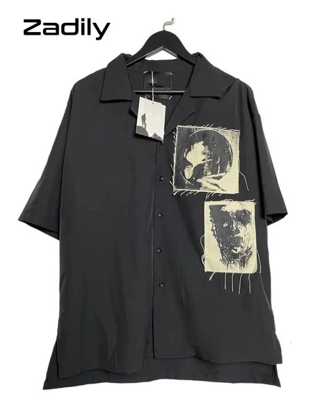 Zadily Summer Y2K Camisa de manga corta Diseños de parches para mujeres Botón Up Blusa suelta Túnica Gothic Streetwear Ropa femenina Top 240418