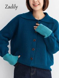 Zadily Winter à manches longues patchworks femmes en tricot cardigan bouton lâche minimaliste femme pull décontracté manteau femme chaude 240111