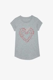 Zadig Voltaire 23 camiseta de diseñador para hombre ZV Carta Love Print Hot Diamond Cotton Camiseta de manga corta con cuello redondo para mujer Dos colores