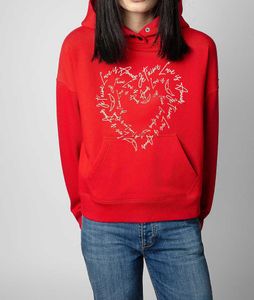 Zadig Voltaire Women's Sweatshirt 23 ZV -pullover Letter Patchwork Love Hot Diamond Inner Lining Fleece Red Women's Hoodie