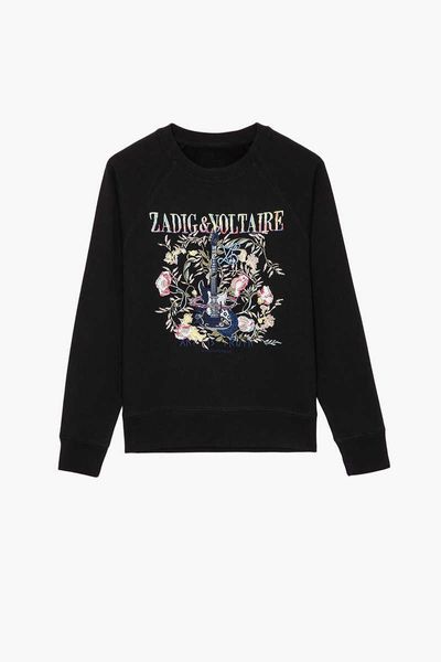 Sweat femme Zadig voltaire23 début automne nouvelle niche française ZV ligne or et argent lettre guitare fleur broderie col rond pull femme polaire