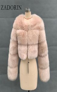 Zadorin Nouvelle mode plus taille Femmes Crop Top Faux Fox Fur Coat hiver épais épais moelleux Long Sleeve Slim Furry Fur Fur Veste 25172078