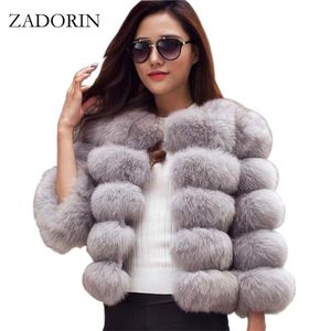 ZADORIN S-3XL vison manteaux femmes haut d'hiver mode rose fausse fourrure manteau élégant épais chaud survêtement fausse femme veste 211220