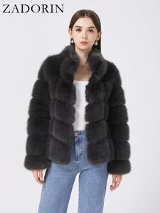 ZADORIN vêtements d'hiver pour femmes col montant épissage à manches longues manteau en fausse fourrure noir blanc moelleux veste manteaux 231226