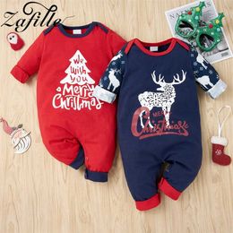 Zafille 0-18M My First Christmas Baby Clothes Boys Girls Xmas Deer Gedrukt Baby's Rompertjes Jaar Kostuum voor Baby's Jumpsuit 211229