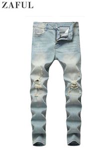 ZAFUL Jeans voor heren Effen, vervaagde, gescheurde, gerafelde denimjeans, slim-fit broek met middelhoge taille, enkellange broek met rits en zak