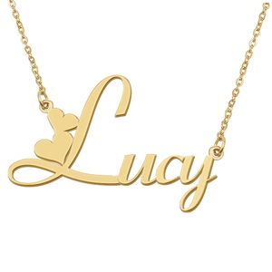 Lucy Naam Ketting Aangepaste Naamplaat Hanger voor Vrouwen Meisjes Verjaardagscadeau Kinderen Beste Vrienden Sieraden 18k Verguld Roestvrij Staal