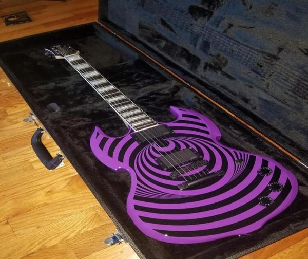 Zakk Wylde Audio Purple Barbarian Black Bullseye SG Guitare électrique Ébène Fingerboard Grand bloc Incru