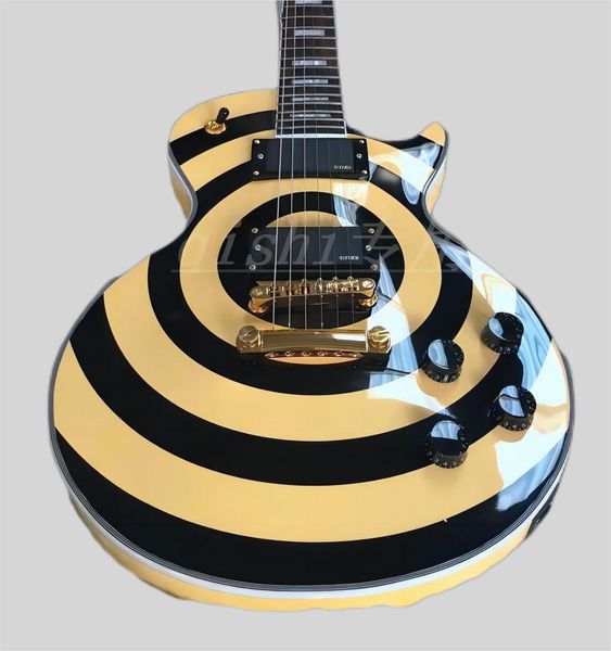 Zakk Wylde Bullseye Cream Black Electric Guitar EMG 8185 Pickups Gold Truss Cover White Mop Block Block Forgard Incrup 2589