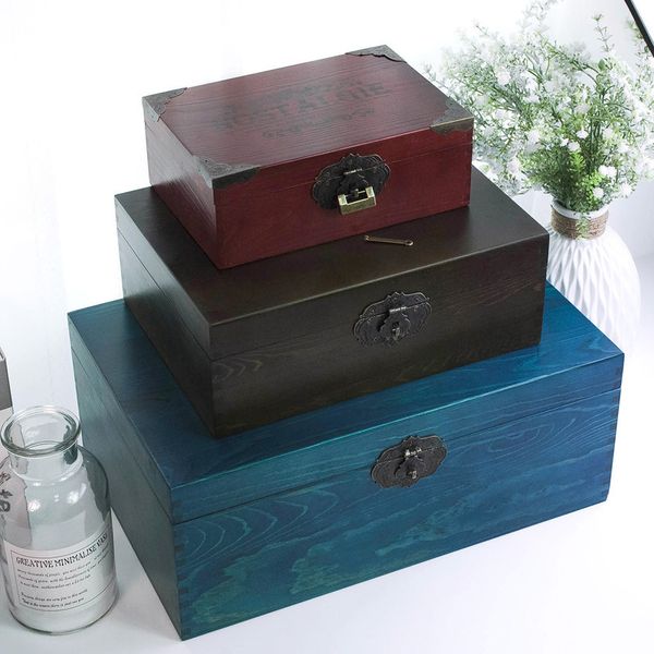 Zakka Caja de almacenamiento de joyería de madera de estilo egipcio vintage para regalo Pequeña artesanía de madera para organizador Decoraciones de escritorio Embalaje LJ200812