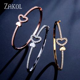 Zakol romantique cubique zircone amour coeur doux bracelet mariée demoiselle d'honneur bijoux de mariage pour les femmes fête cadeaux d'anniversaire fsbp2121 Q0719