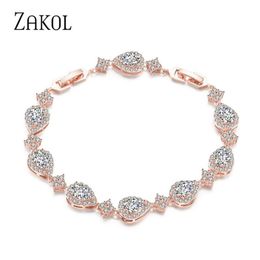 ZAKOL à la mode couleur or blanc zircon cubique pierre grande goutte d'eau forme Bracelet Bracelet pour les femmes bijoux de fête FSBP2014 211124217I