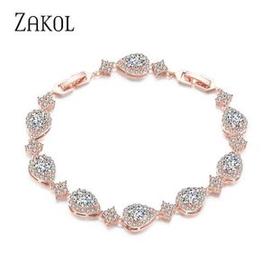 Zakol Trendy White Gold Color cubic Zirconia Stone Big Water Drop Shape Bracelet Brangle for Women Party Bielry FSBP2014 211124223R
