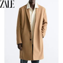 Zale hiver manteau en laine hommes couleur unie col de costume manteau mi-long Simple Trench manteau de luxe mélanges de laine pardessus 231227