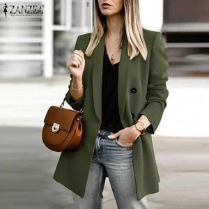 ZANZEA 2021 élégant automne double boutonnage manteaux femmes Blazers à manches longues outwear femme bouton pardessus surdimensionné 5XL X0721