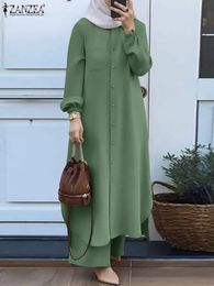 Zanzea automne musulman sets dinde dubai abaya femmes manches longues chemises pantalons de causalité