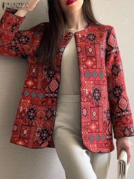 ZANZEA décontracté ample bohème imprimé manteaux femmes Vintage Blazer automne mode à manches longues veste rétro droite vêtements d'extérieur 240123
